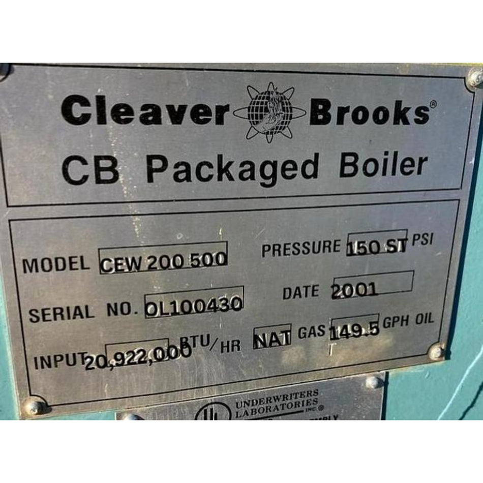 Cleaver Brooks 500 HP 150 PSI Steam Boiler CEW200-500 2001