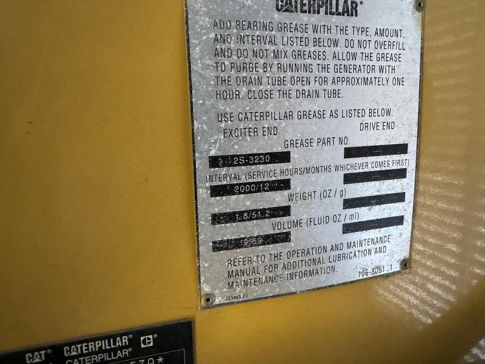 Caterpillar SR-4B Diesel Generator Set 1330-1663 kW 480-600V 3-Phase 2000A Switchgear S/N 93FN00666