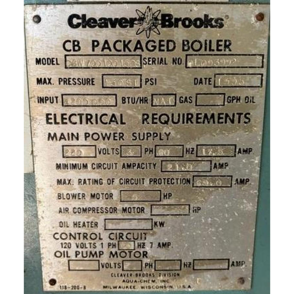 Cleaver Brooks 100HP 150PSI CBW-700-100-150-ST Steam Boiler Natural Gas 1995