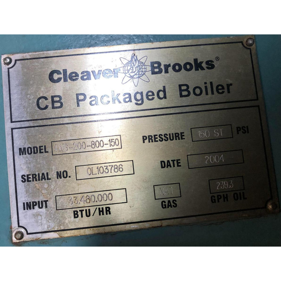 Cleaver Brooks 800 HP 150 PSI Commercial Boiler - 4WG-200-800-150 (2004)
