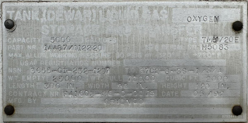 Cryenco 5000 Gallon Liquid Oxygen LOX Cryogenic Storage Tank 2000 PSI 1992 with Great Lakes Refrigeration System