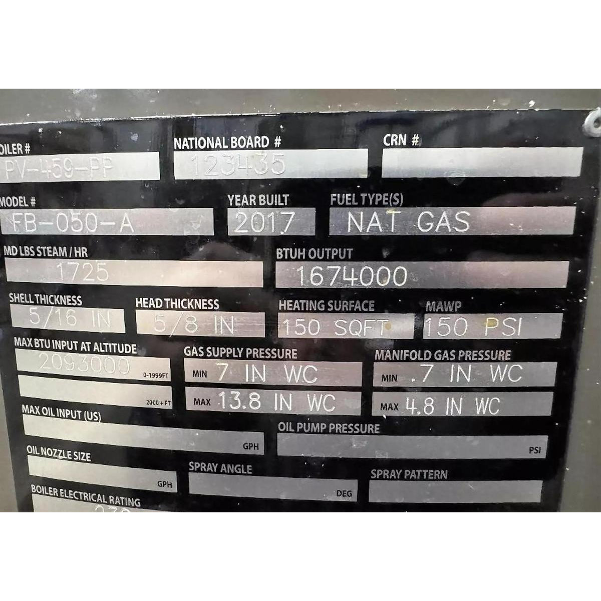 Technical specifications label on a boiler with various details.