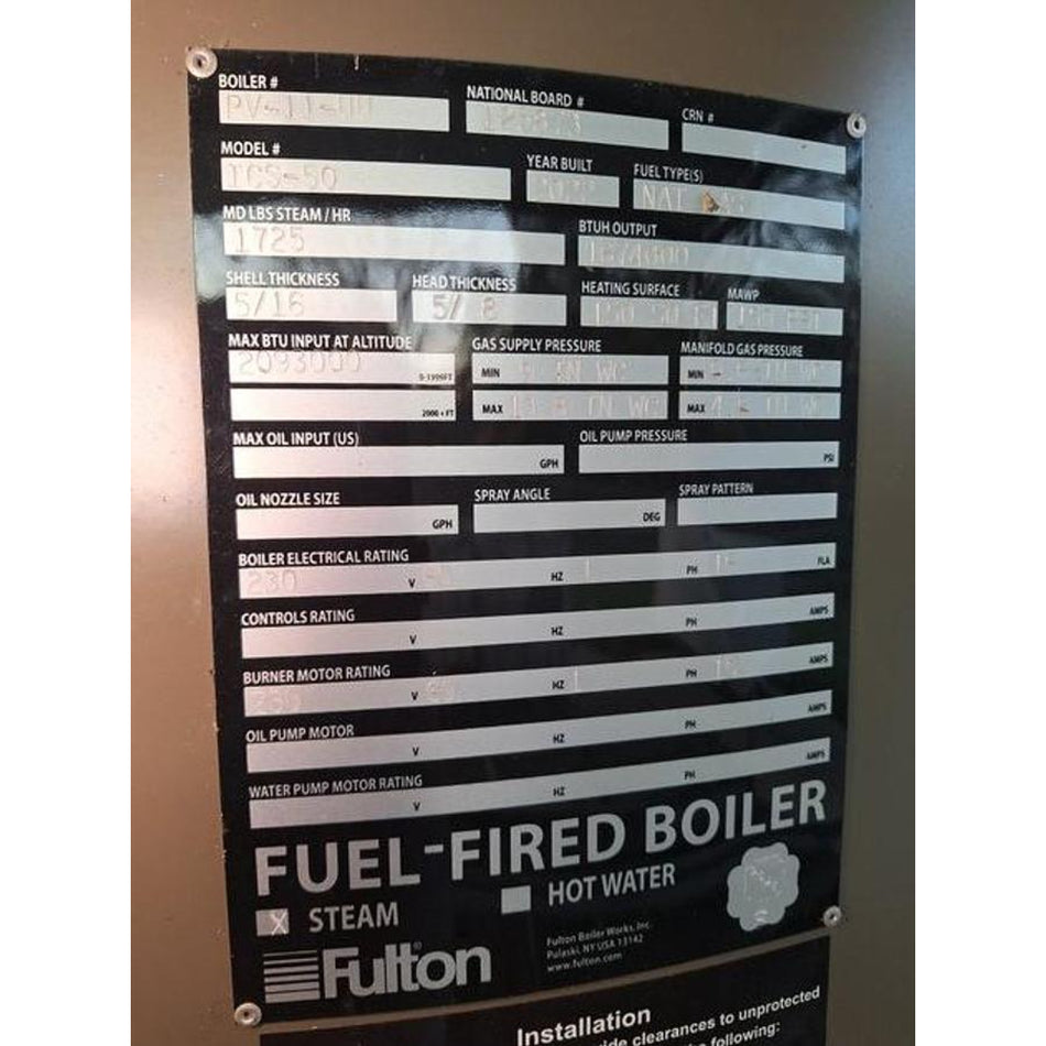 Fulton ICS-50 Classic 50HP 150 PSI Vertical Tubeless Steam Boiler Natural Gas 2022