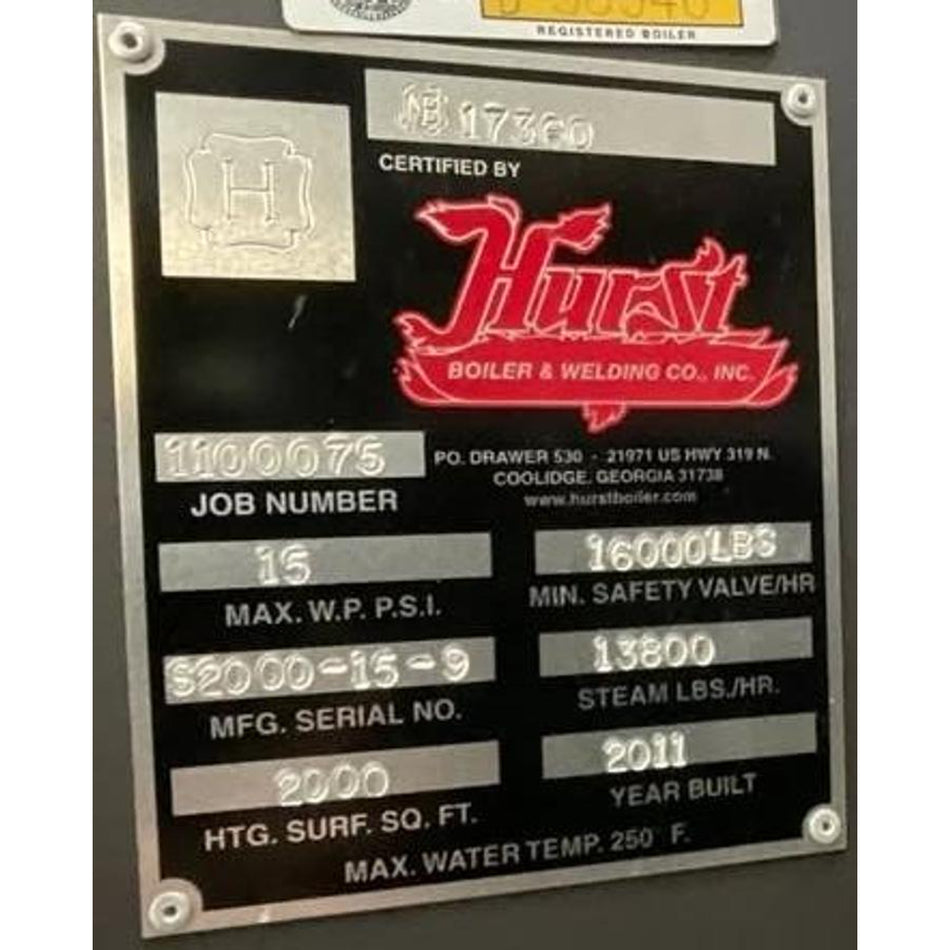 Hurst Boiler 400HP 15PSI S2000-15-9 4-Pass Scotch Marine Firetube Steam Boiler 2011