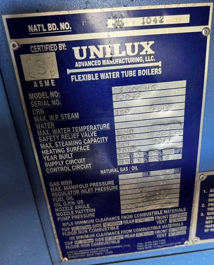 Unilux 28HP 150PSI Flexible Water Tube Steam Boiler 2F 100 HS in 20-Foot Container