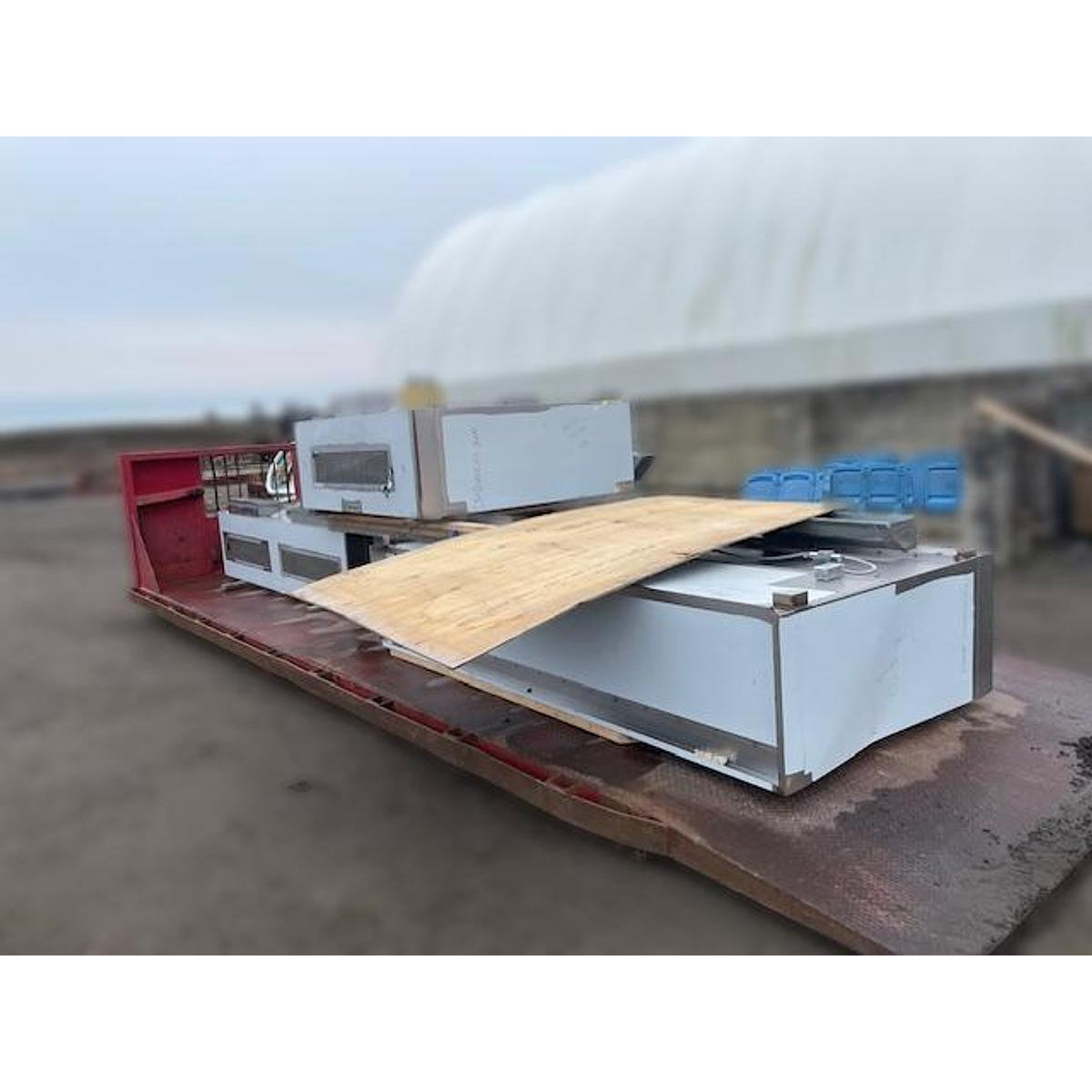Spring Air KES-ISH commercial kitchen exhaust hood sections disassembled and palletized on flatbed for transport and relocation