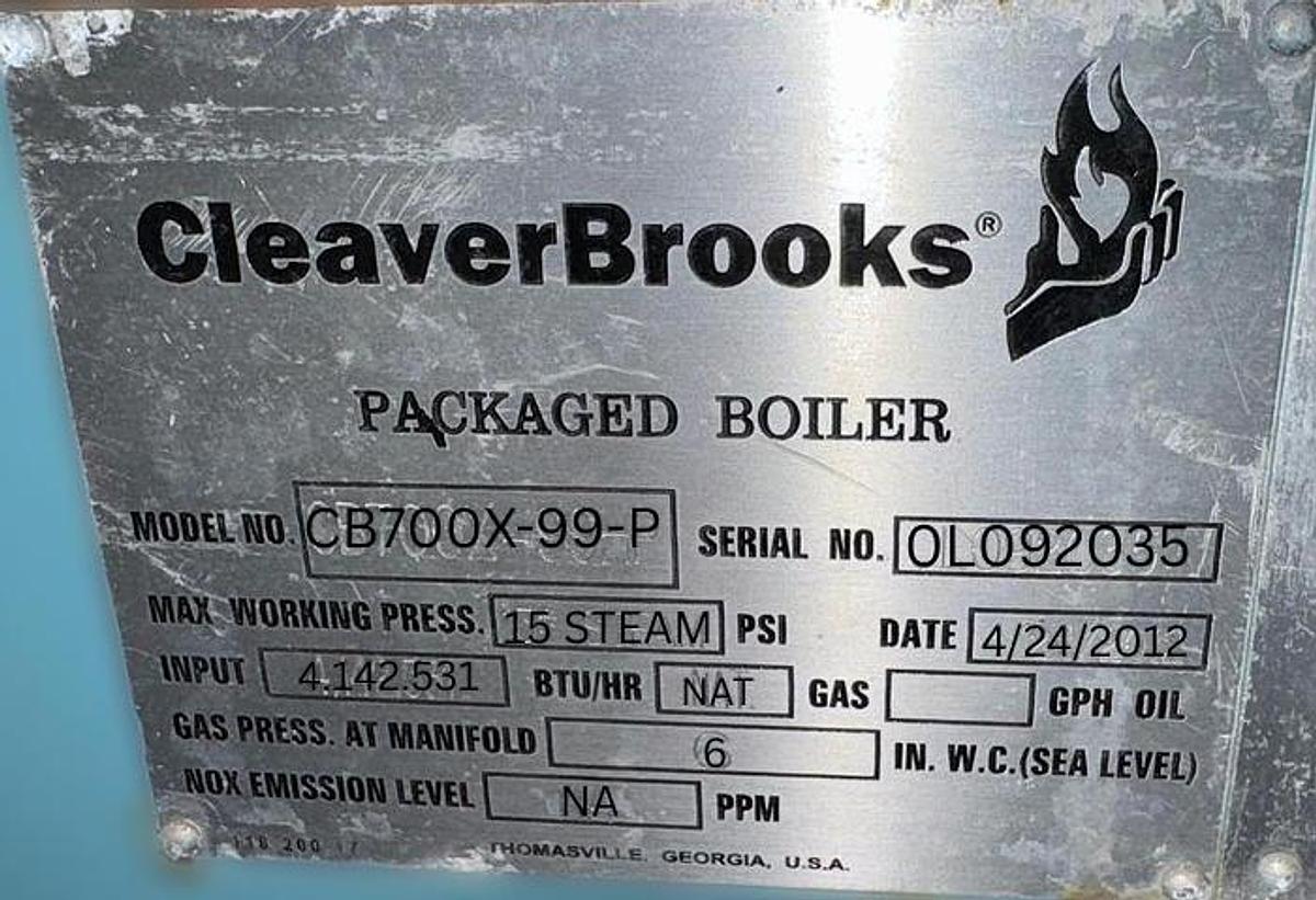 100 HP Cleaver Brooks CB700X-99-P Firetube Steam Boiler #BSCB100HP189 — photo 3