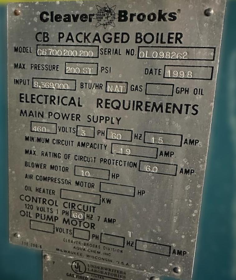 200 HP Cleaver Brooks CB700-200-200 Firetube Steam Boiler #BSCB200HP192 — photo 3