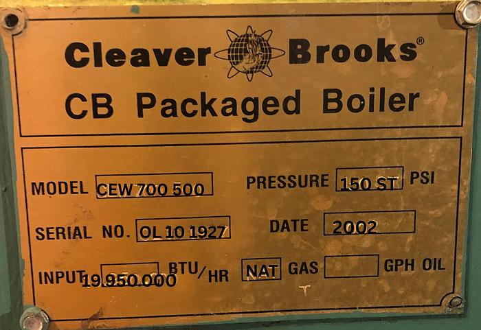 500 HP Cleaver Brooks CBW 700-500 Firetube Steam Boiler #BSCB700HP186 — photo 3