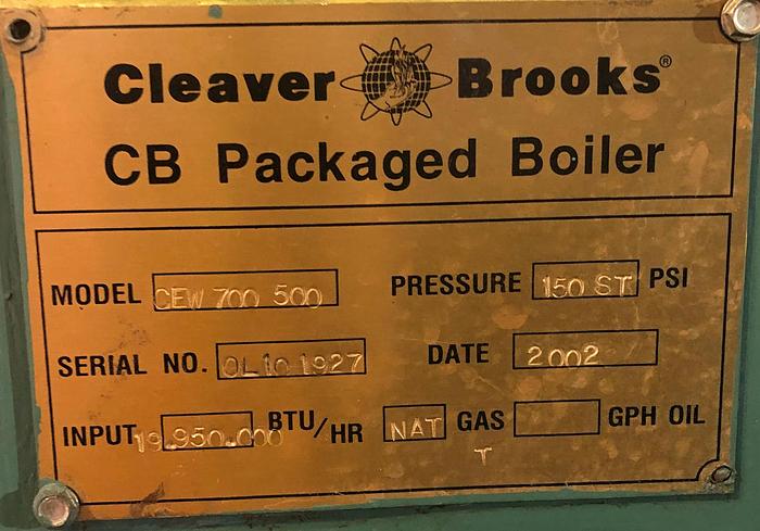 500 HP Cleaver Brooks CBW 700-500 Firetube Steam Boiler #BSCB700HP186 — photo 4