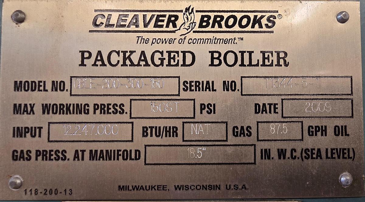 300 HP Cleaver Brooks CBLE 200-300-150 Firetube Steam Boiler #BHWCB670HP210 — photo 2