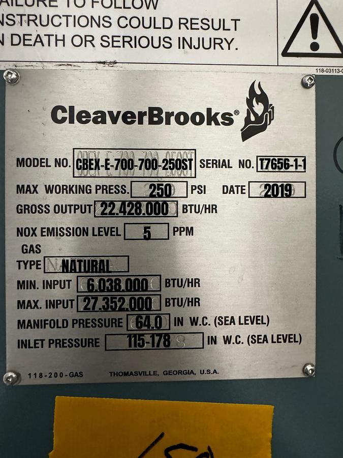 700 HP Cleaver Brooks CBEX-E-700-700-250ST Firetube Steam Boiler #BSCB700HP294 — photo 3