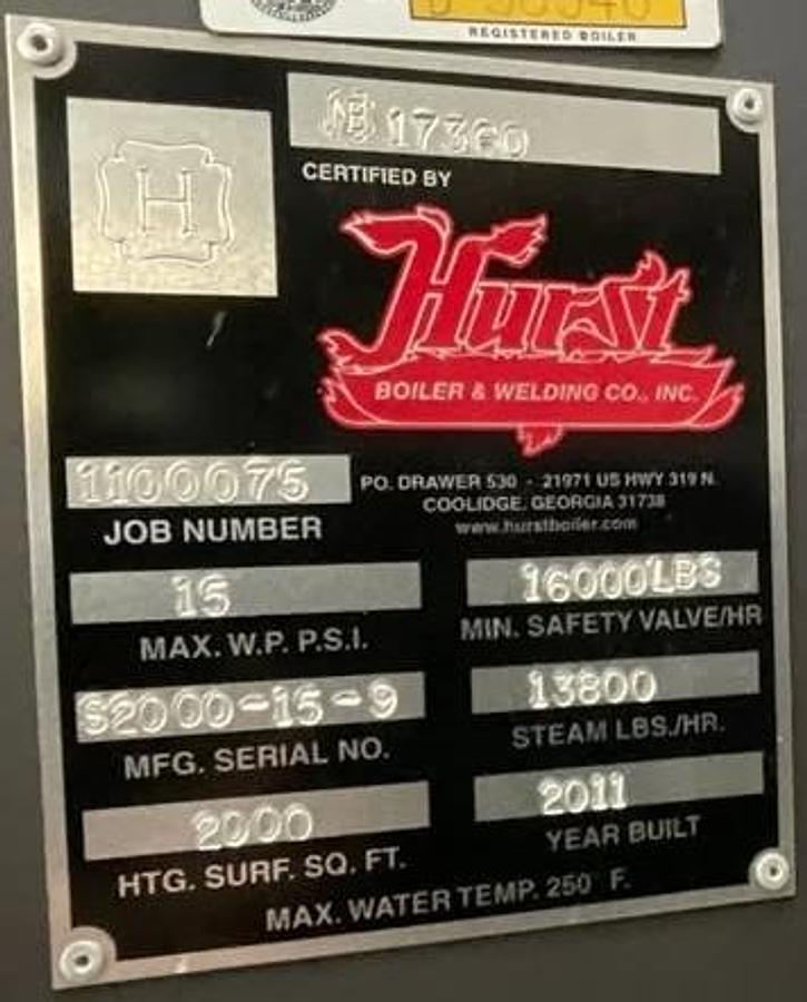 400 HP Hurst Boiler S2000-15-9 Firetube Steam Boiler #BSH400HP289 — photo 2