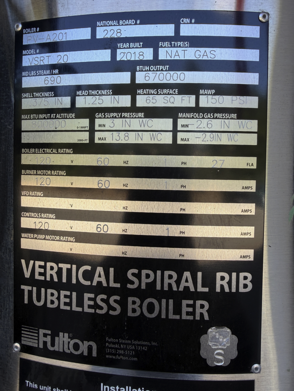 20 HP Fulton Boiler VSRT 20 Firetube Steam Boiler — photo 6